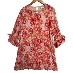 Tyler Boe Silk Pink Floral Ruffle Sleeve Keyhole Back Shift Dress Womens Medium